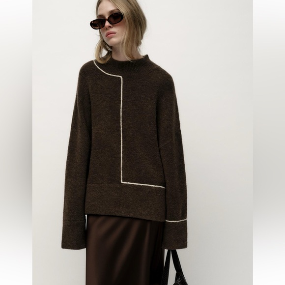 ZARA KNIT SWEATER WITH CONTRASTING PIPING - Picture 1 of 7